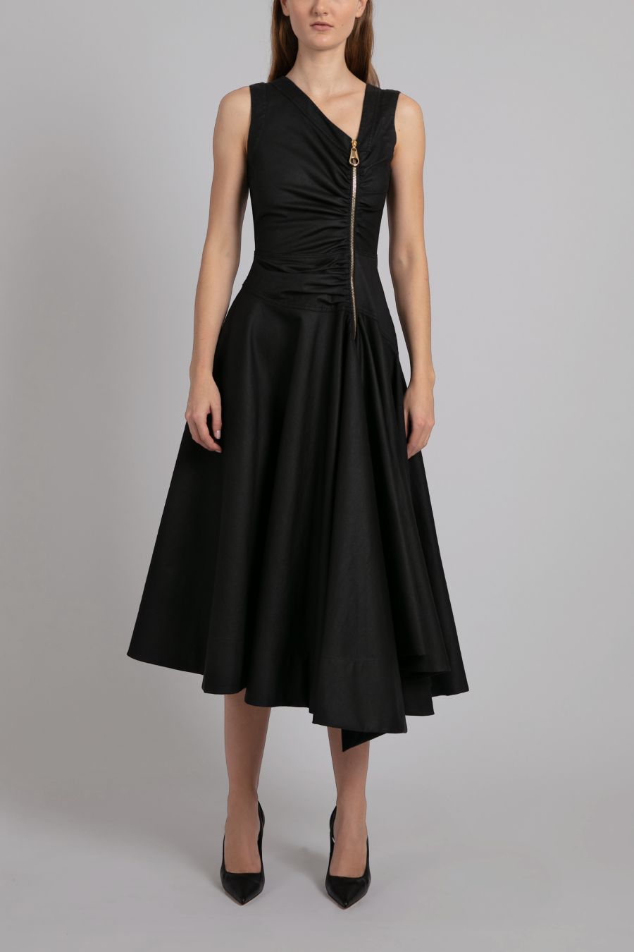 VESTIDO MIDI CIERRE FRONTAL NEGRO