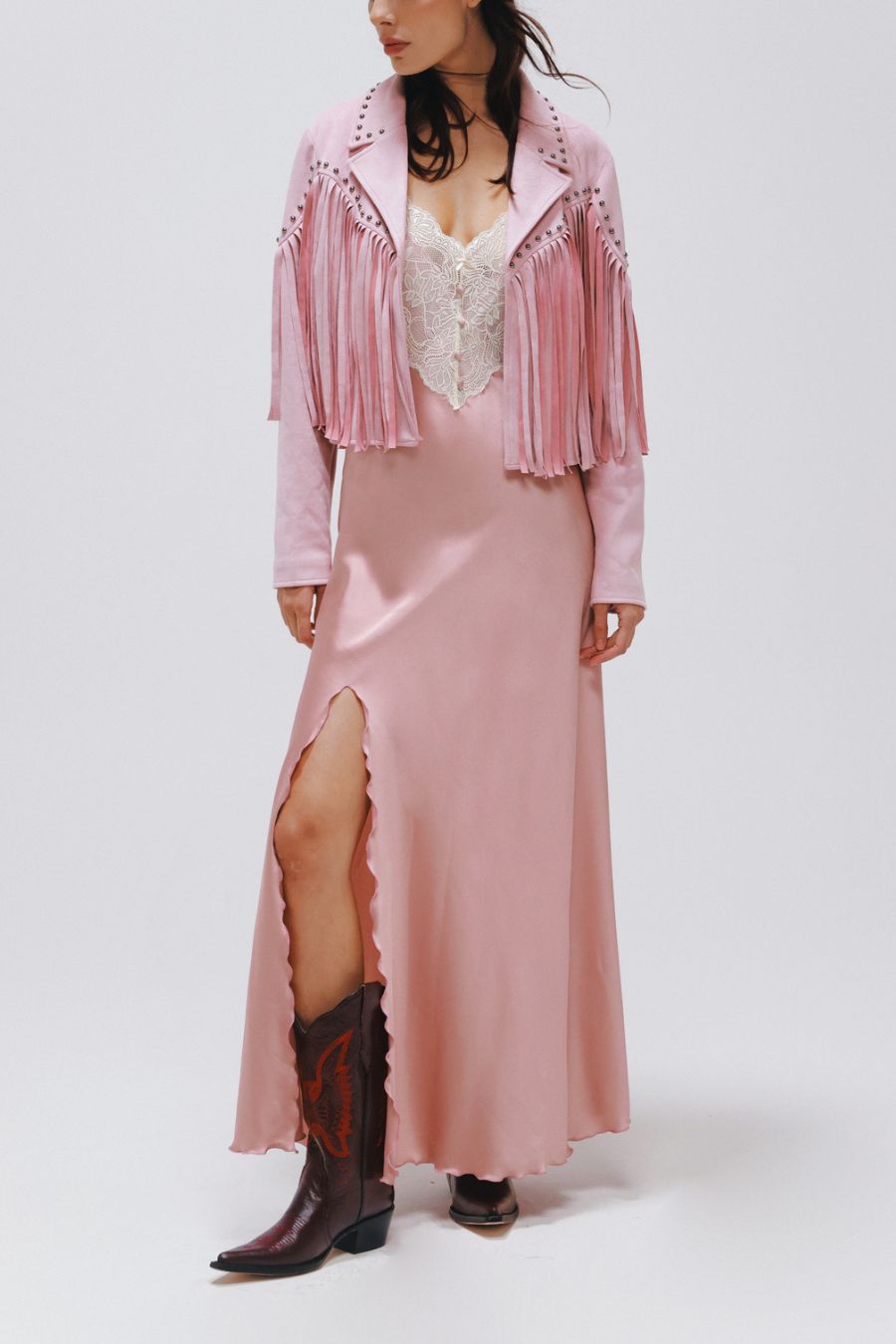 VESTIDO LARGO SLIP DRESS ROSA