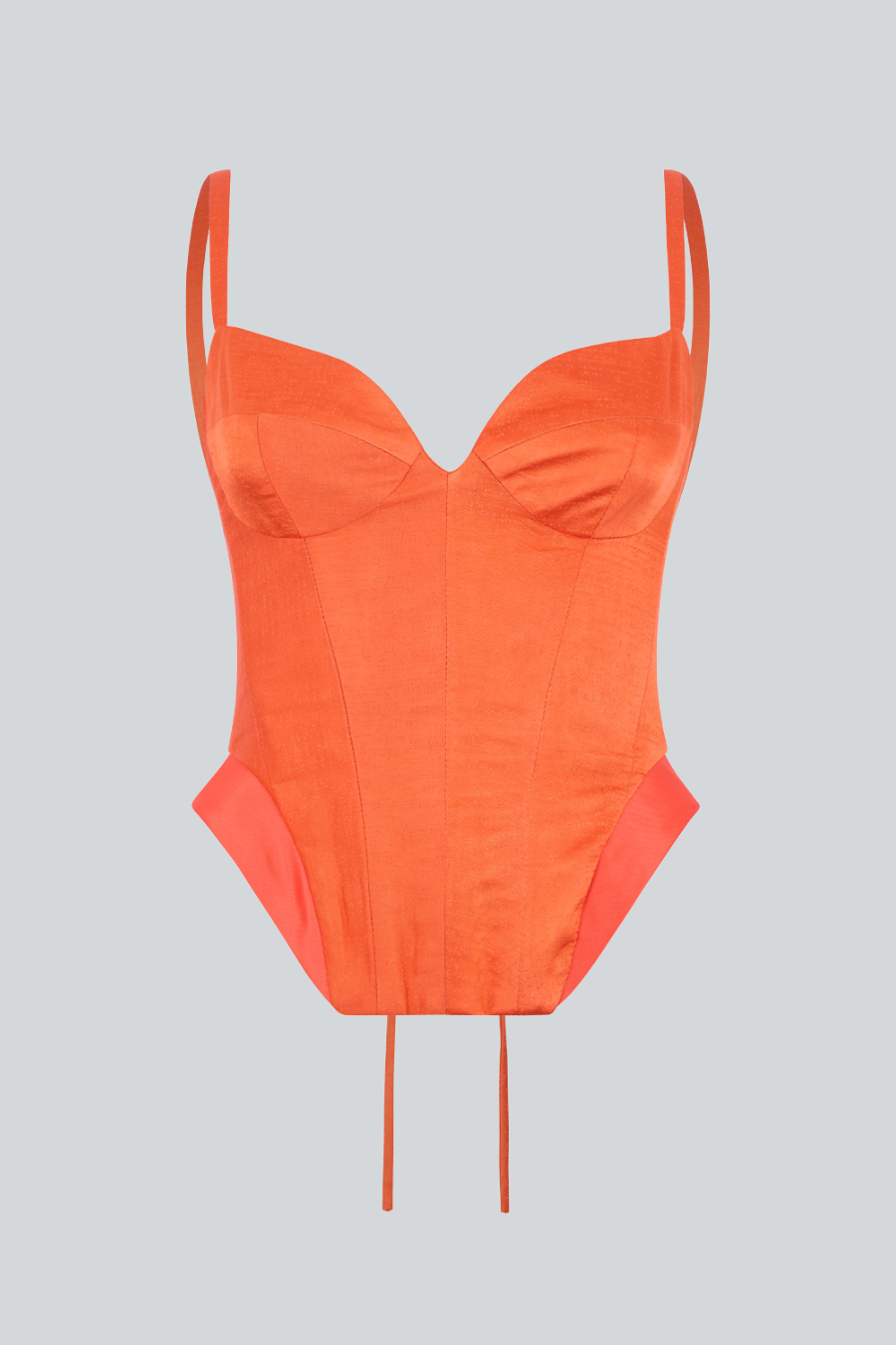Bustier Allure Tangerine de Sandra Weil en jacquard de seda rojo lobster con tirantes finos