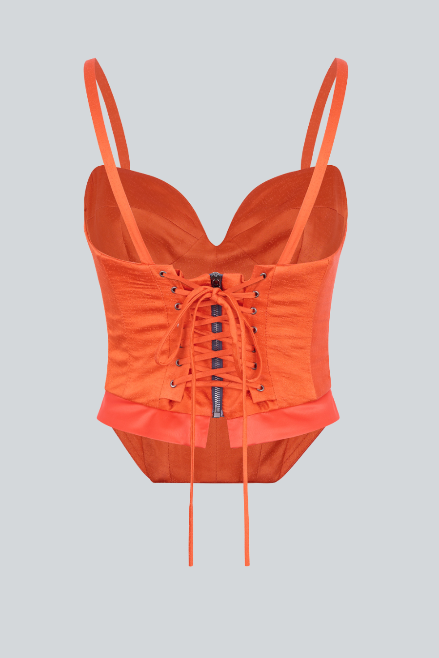 Vista posterior del Bustier Allure Tangerine de Sandra Weil con ajuste de cordones tipo corset