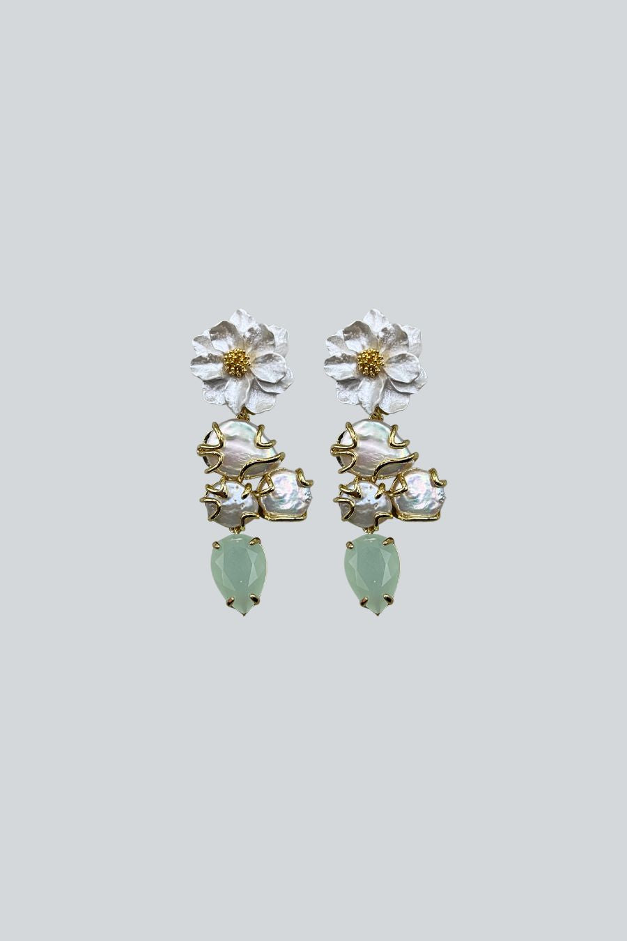 ARETES FLOR 3 PERLAS GOTA