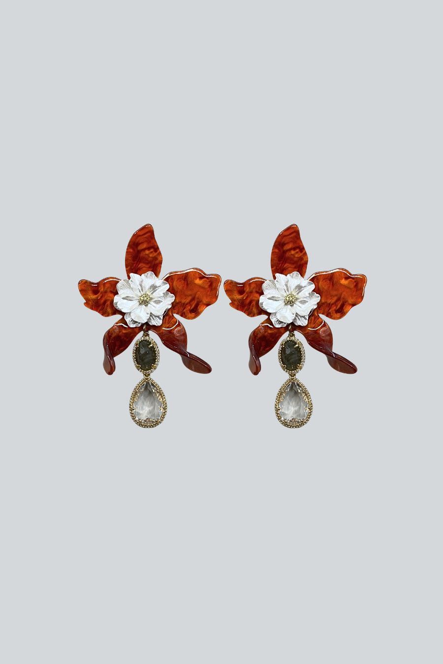ARETES FLOR AMBAR CRSTALES