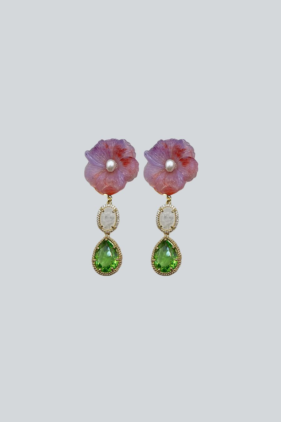 ARETES FLOR LILA CRISTAL VERDE