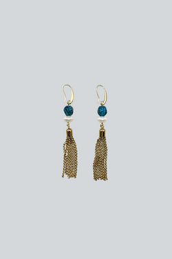 ARETES JASPE AZUL, PERLA Y BORLA