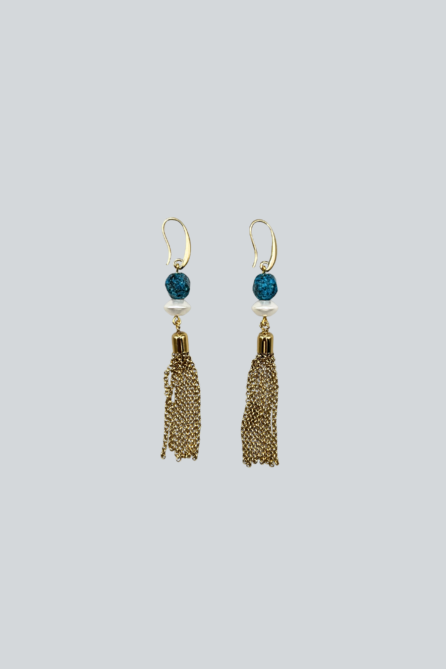 ARETES JASPE AZUL, PERLA Y BORLA