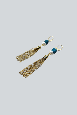 ARETES JASPE AZUL, PERLA Y BORLA