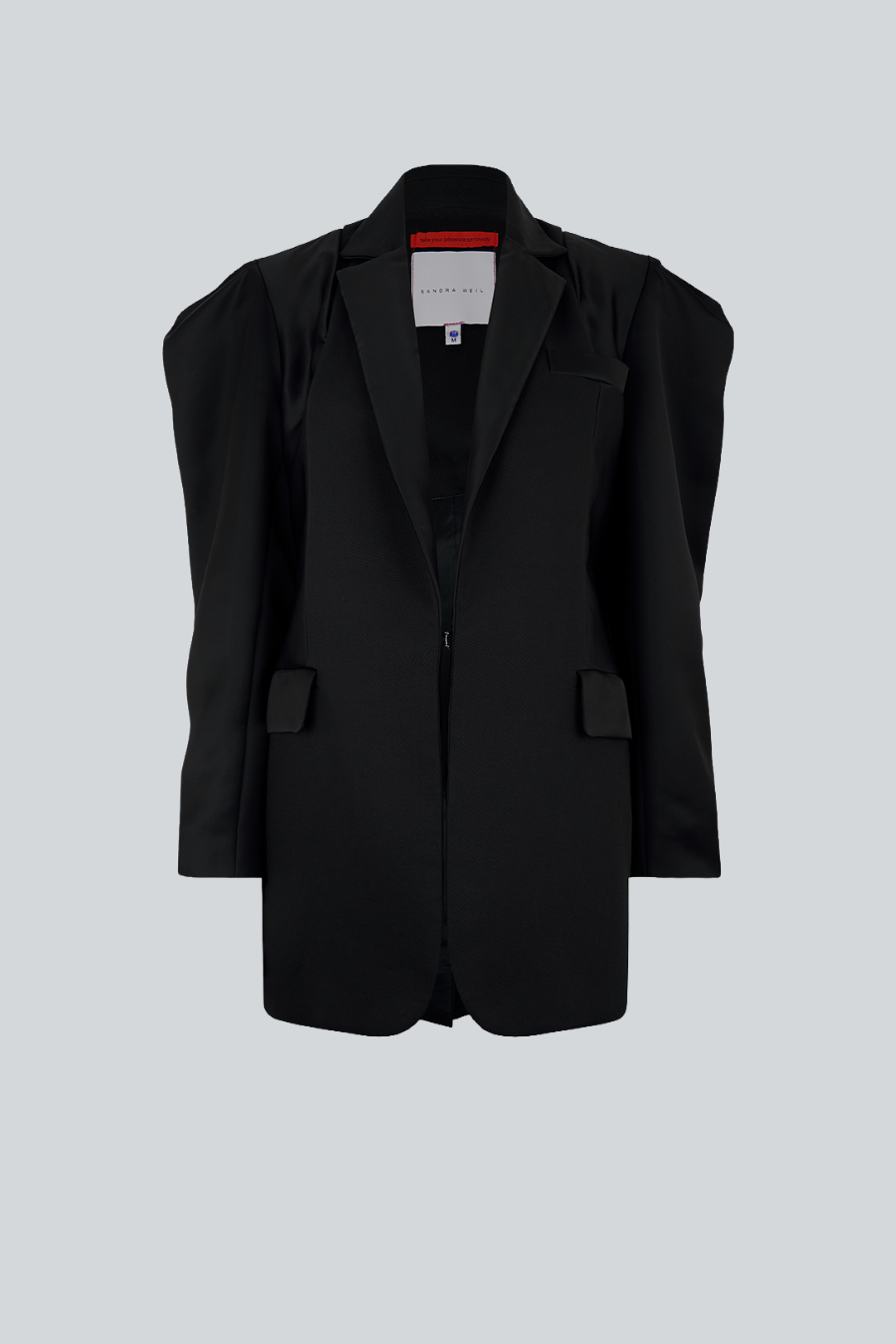 Blazer Noir de Sandra Weil, blazer negro de twill con mangas globo escultóricas