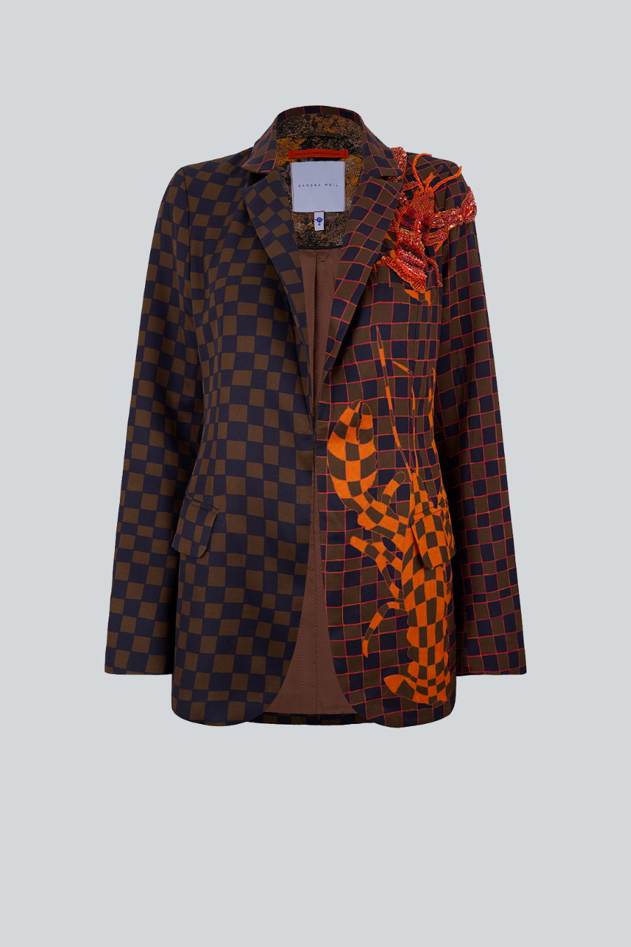 Saffron Blazer, blazer sastre de botonadura sencilla con bordado de langosta 