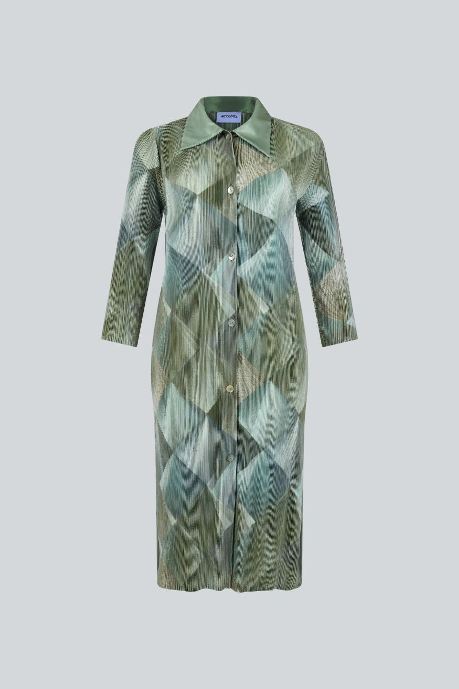 Blusa de manga larga de corte largo con botones frontales verde