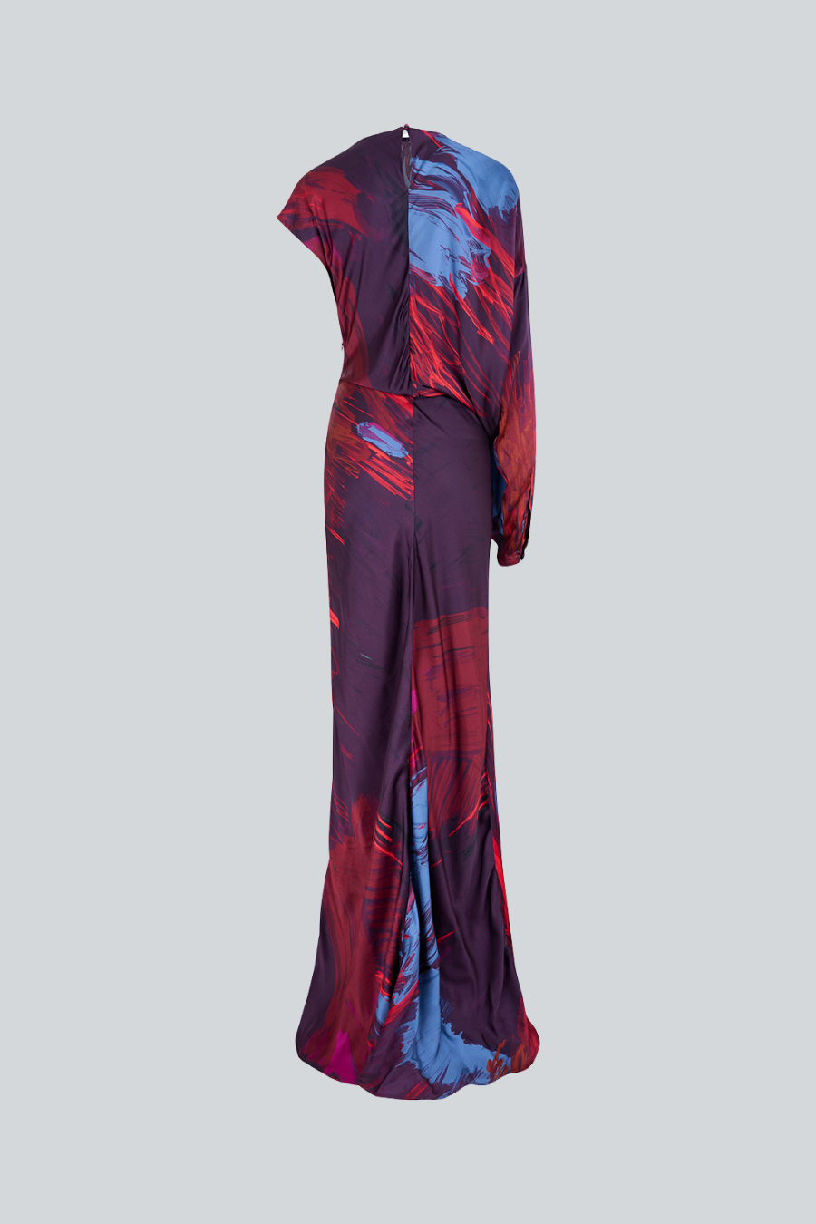 Vestido largo Element de Sandra Weil con estampado de autor, vista posterior. 