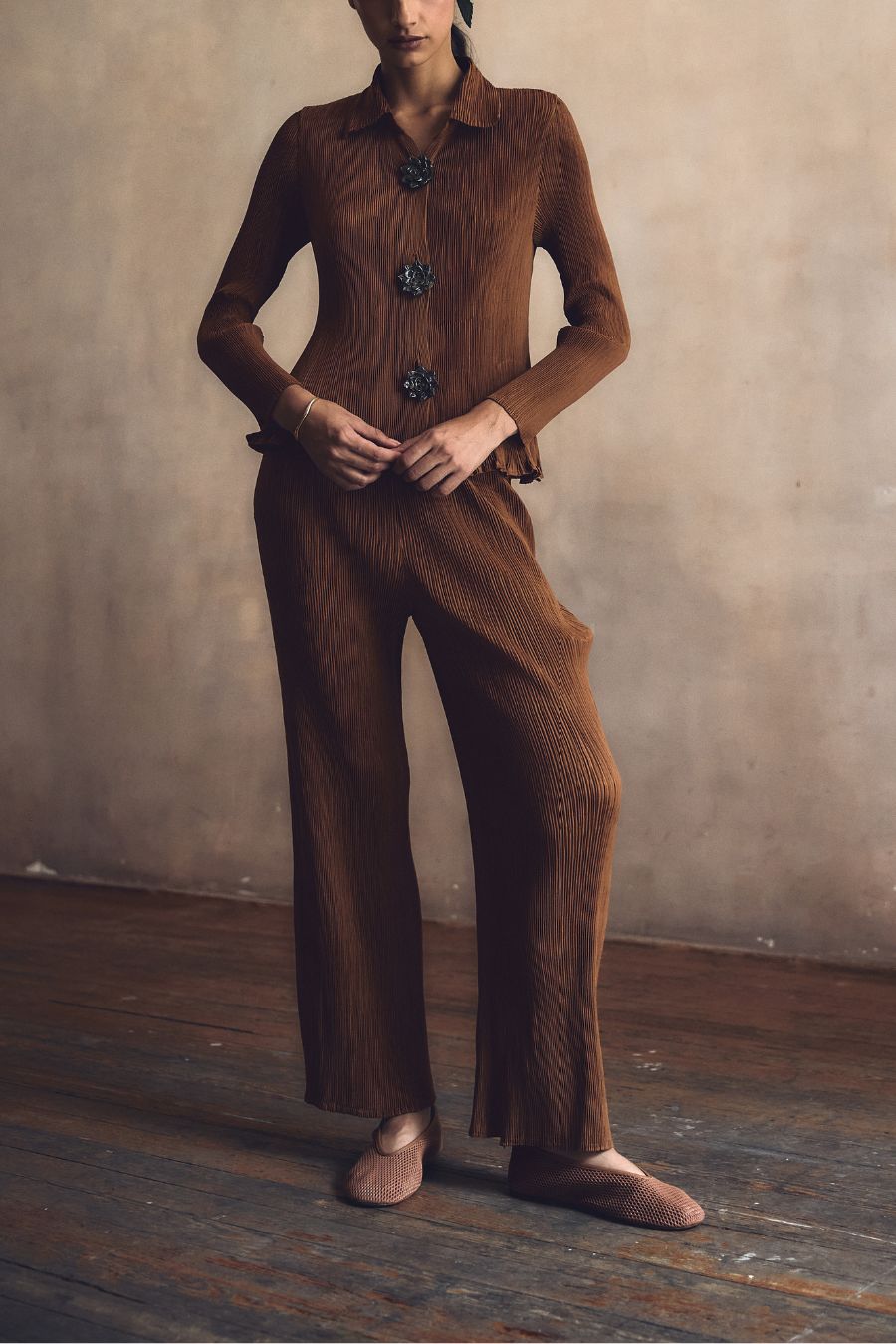 Blusa café con botones 