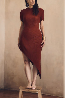 Falda midi de corte slim con largo asimétrico naranja