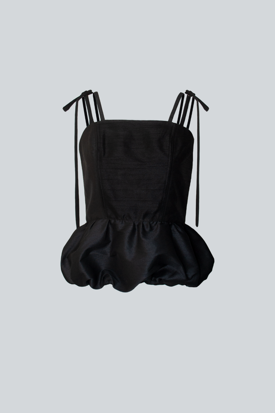Blusa Clásica de Anirash, blusa negra de tirantes con peplum