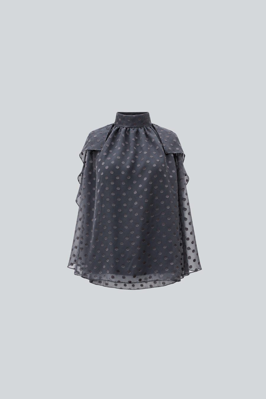 Blusa Georgia de Jeanette Toscano sin mangas con silueta amplia y cuello de lunares gris