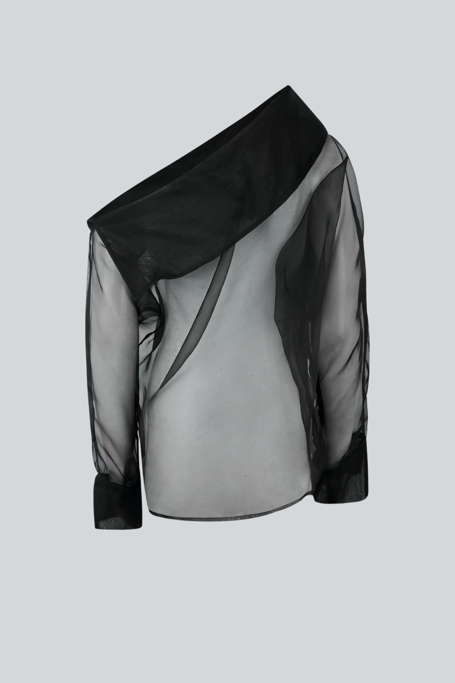 Blusa negra off-shoulder de tela translúcida Sandra Weil.
