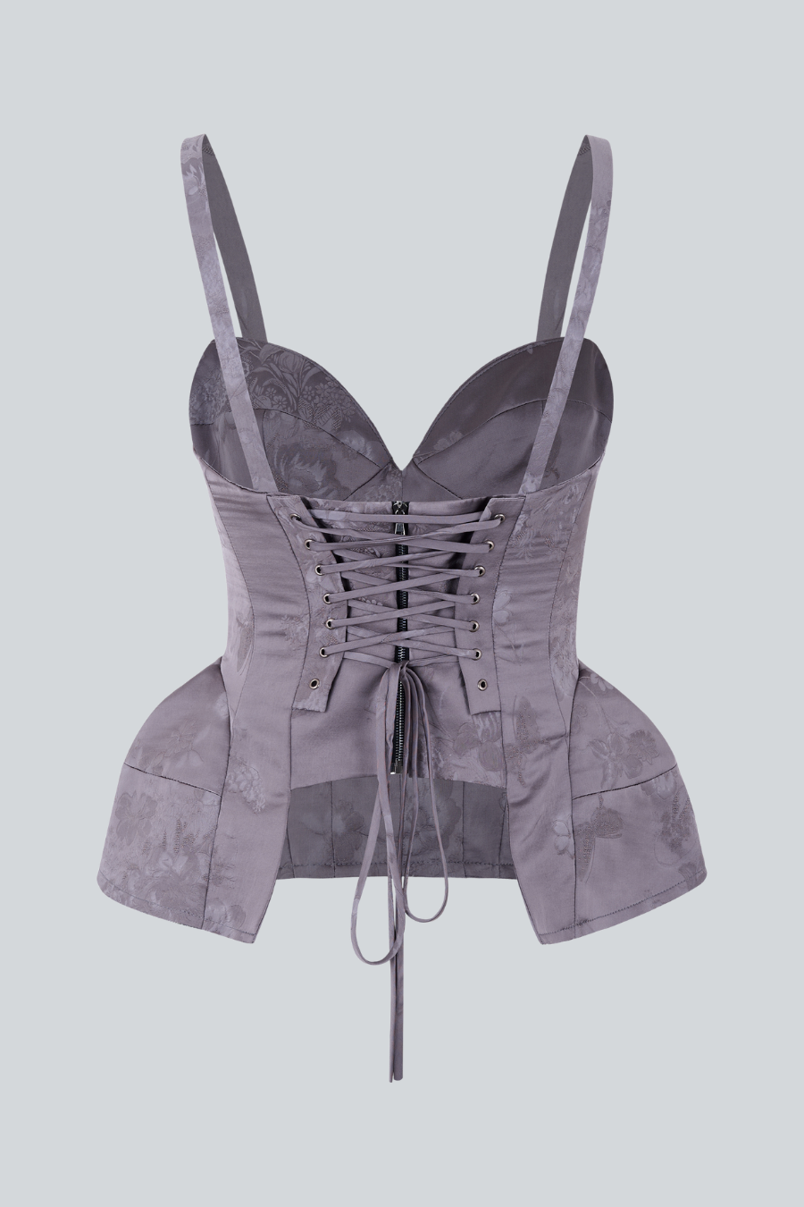 Bustier Allure de jacquard estructurado con espalda tipo corsé de Sandra Weil.  vista posterior.
