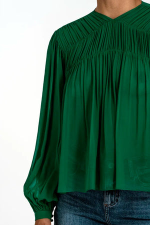 Blusa verde plisada Cancino Ugga