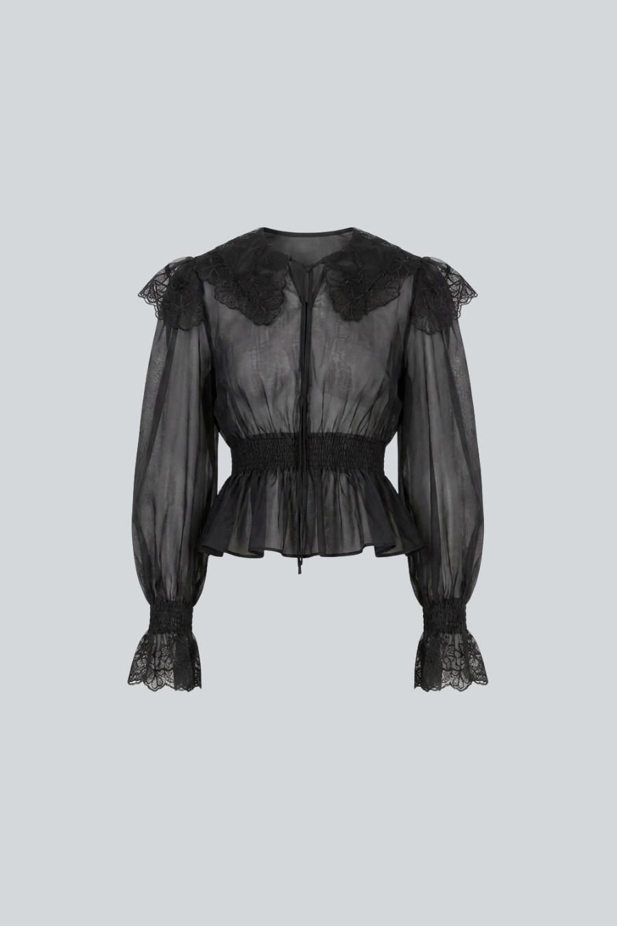 Blusa de manga larga con mangas abullonadas de Vero Díaz, vista frontal.