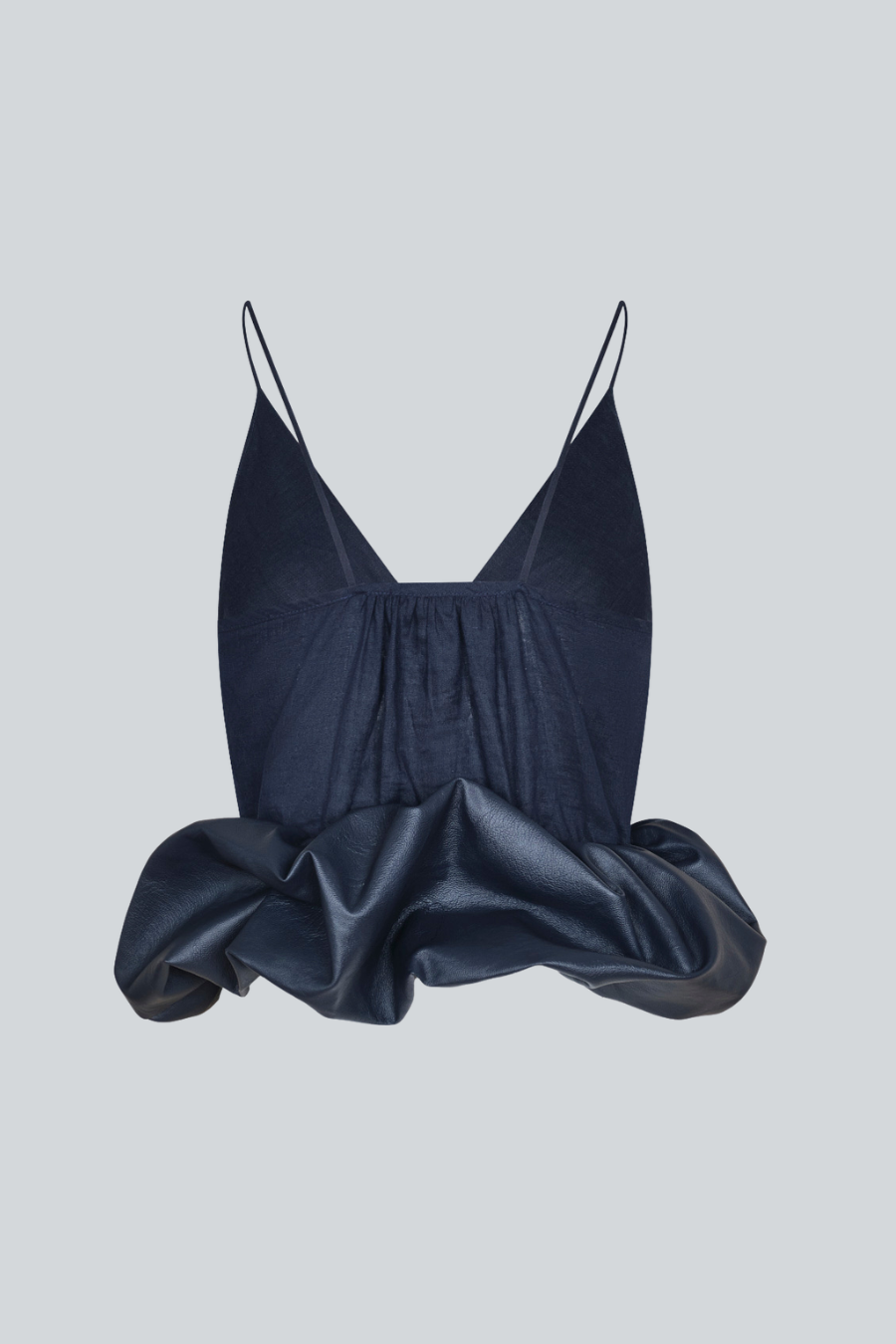 Blusa peplum azul marino de PADOVA, vista posterior