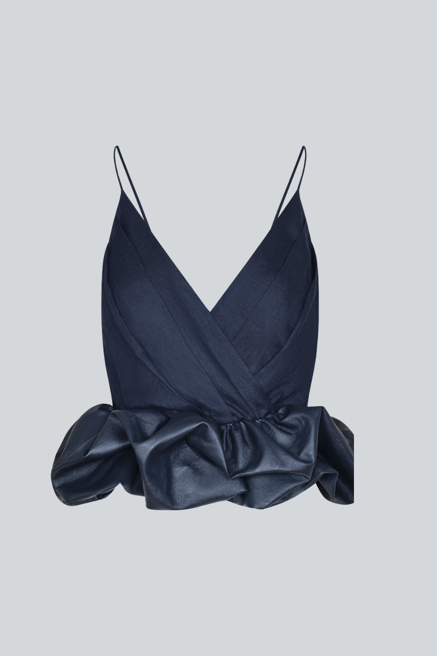 Blusa peplum azul marino de PADOVA, vista frontal.