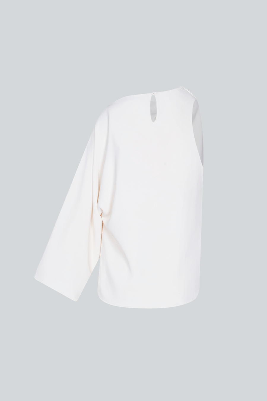 Blusa asimétrica con cuello drapeado de PADOVA, vista posterior.
