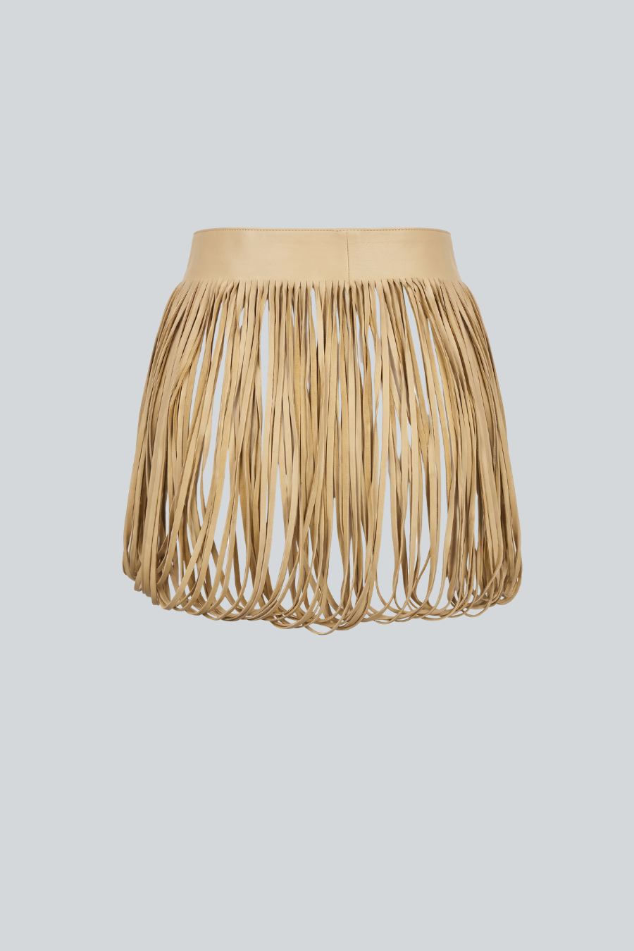 Cinturón Fettucini vista posterior, diseño de piel con flecos