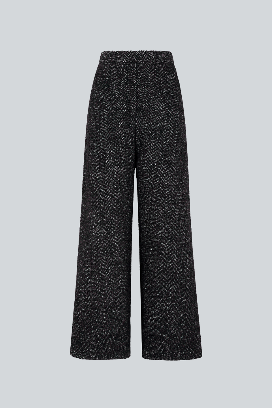 Pantalón Crispin de Sandra Weil en lana de espiga gris oscuro, con tiro bajo y corte recto