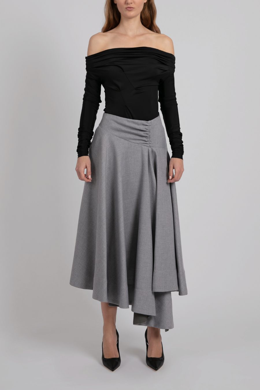 FALDA MIDI CINTURA DRAPEADA