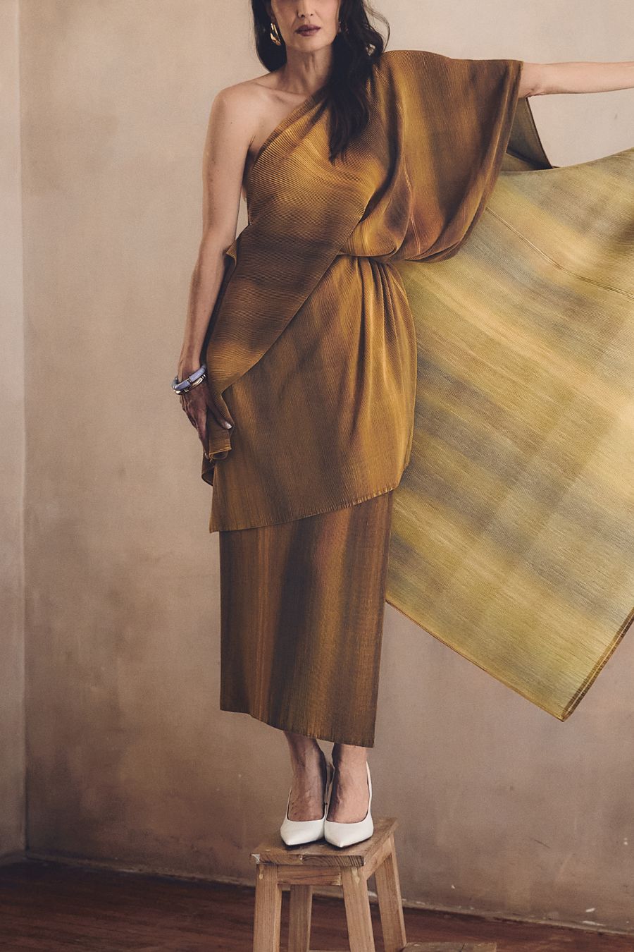 falda recta midi naranja