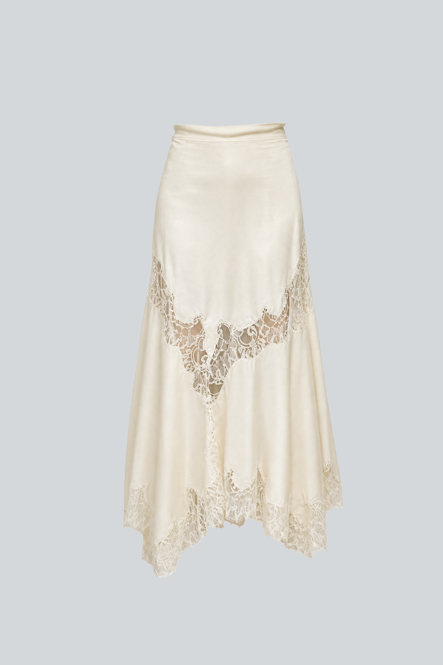 Falda Amarante de Entos, falda midi ivory con bajo en picos y detalle de encaje 