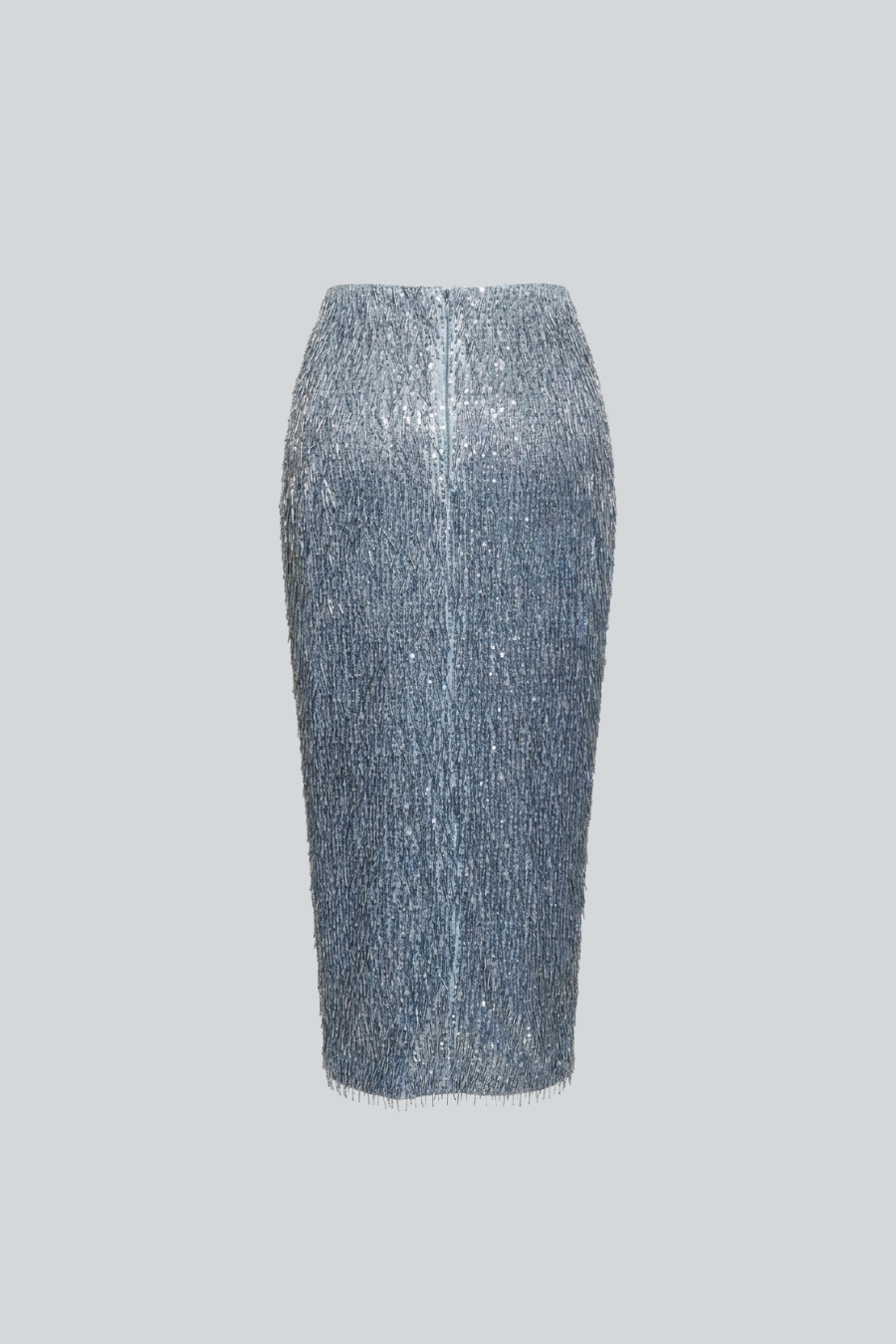 Falda midi azul de canutillo con abertura frontal de Alfredo Martínez.