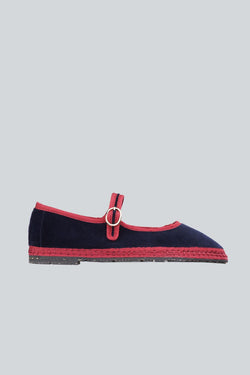 Zapato Ballerina azul tela y lino con suela de caucho 