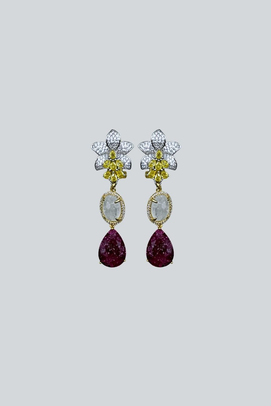 ARETES FLOR PLATA/BLANCO/TINTO