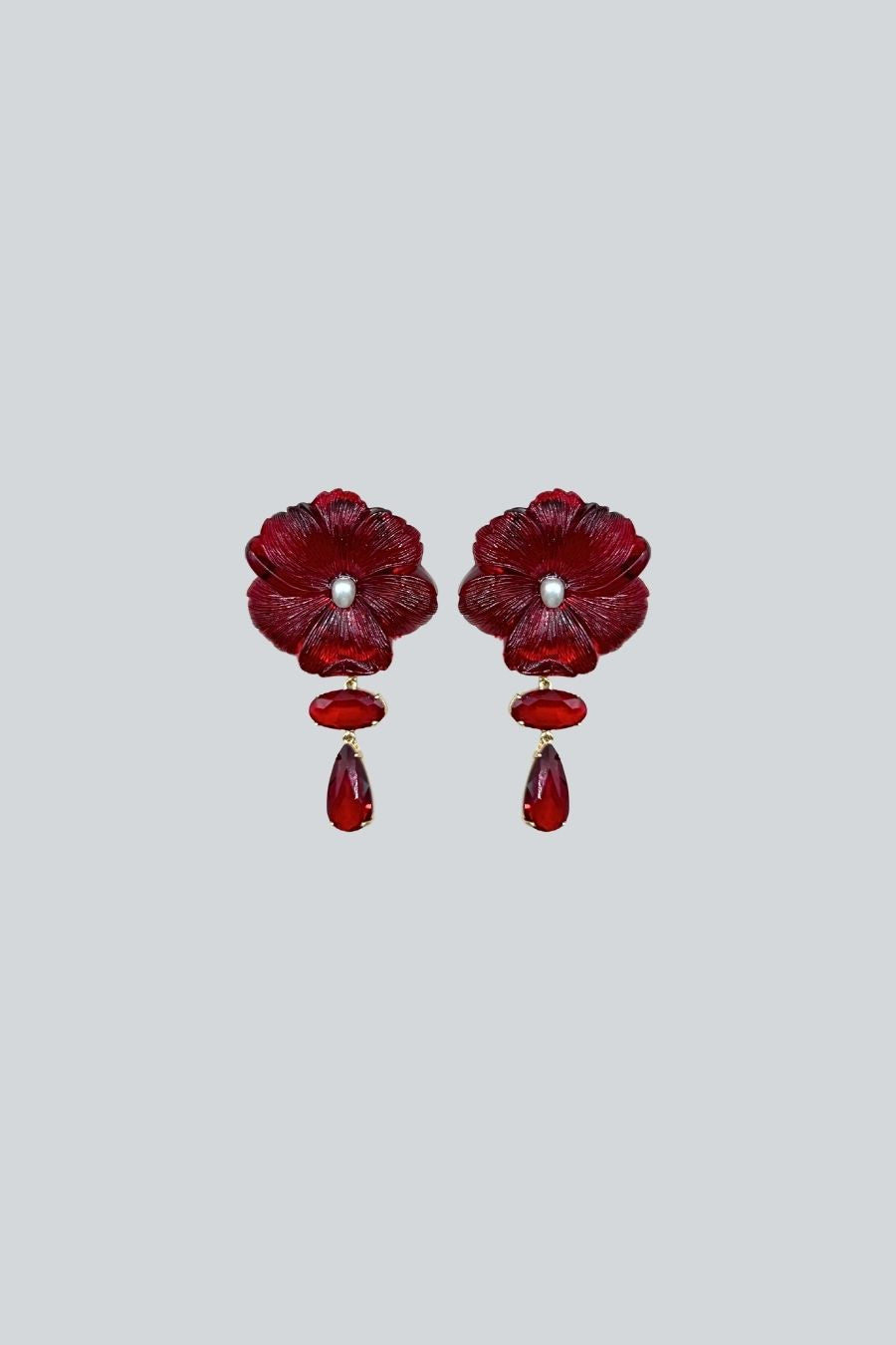 ARETES FLOR ROJA 2 PIEDRAS