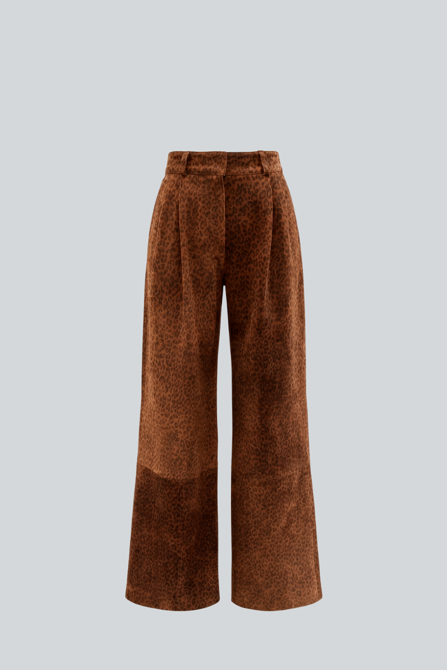 Pantalón Leo de Amkie Gamus, pantalón largo de ante con estampado leopardo y pinzas frontales