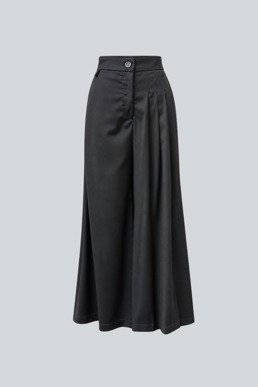 Pantalón Leonor Asimétrico de Jeanette Toscano en color negro con silueta amplia y una pierna con pinzas