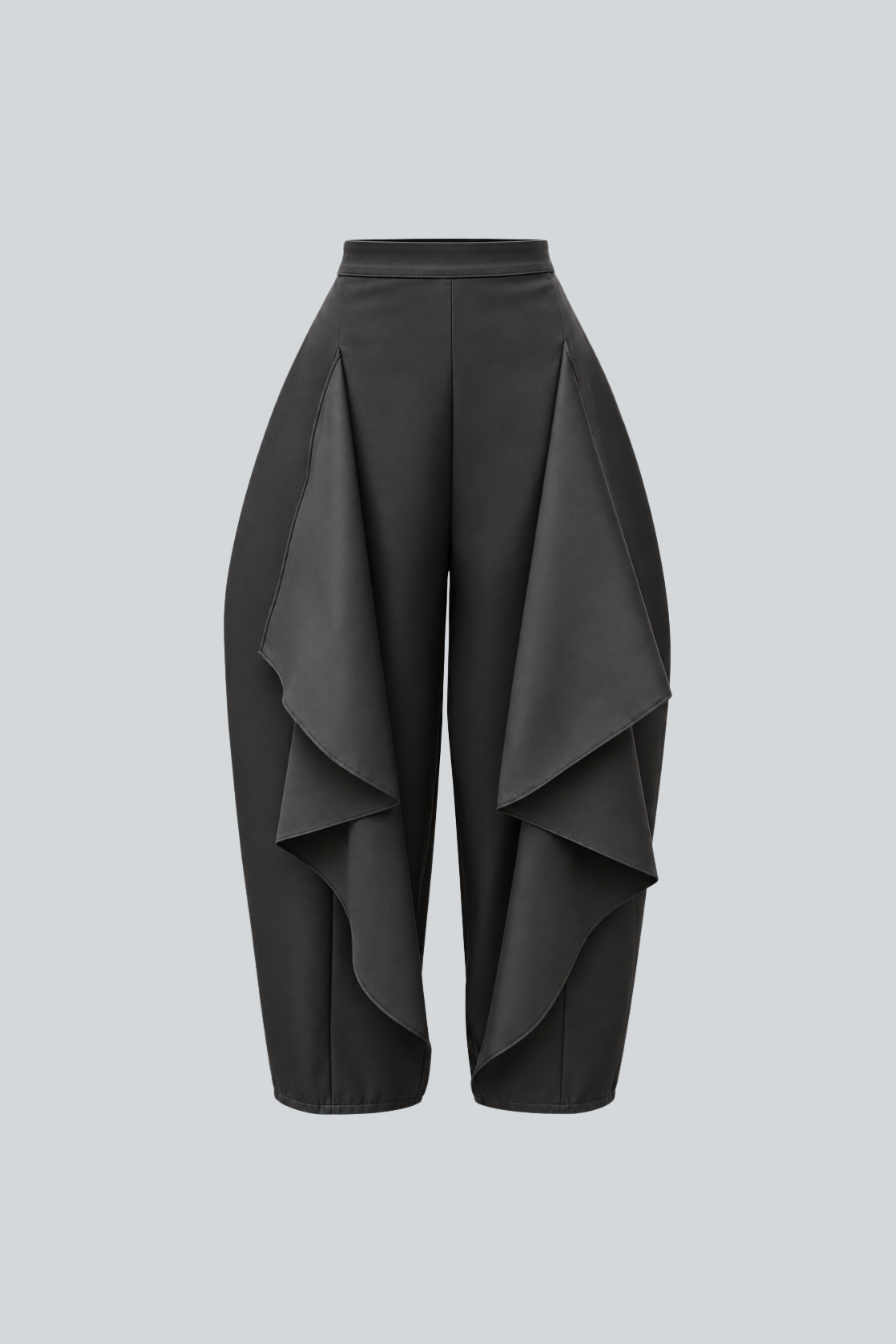 Pantalón Tuna de Cancino negro con silueta balloon y olanes al frente