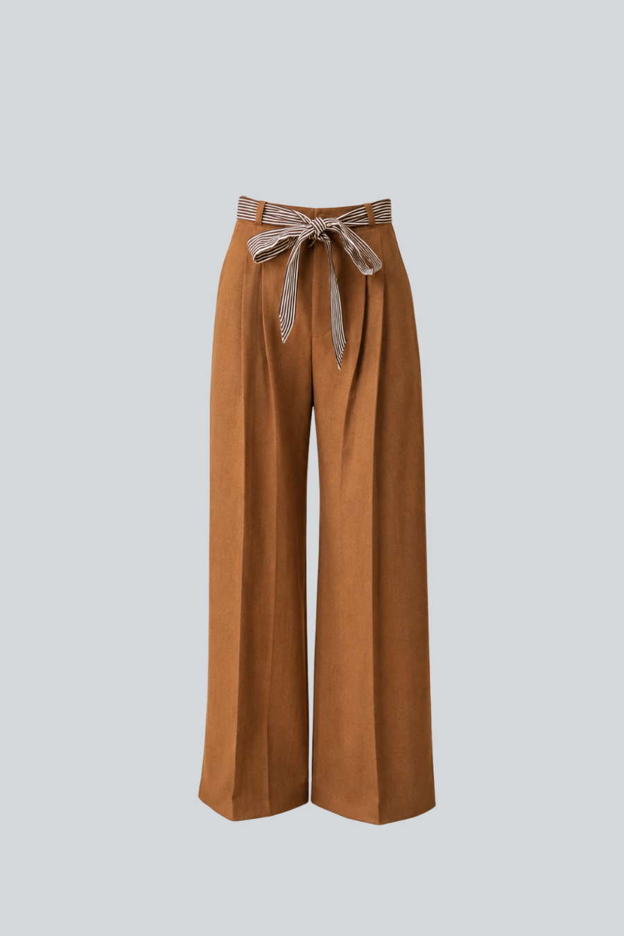 Pantalón Armonía de Anirash, pantalón amplio color terracota con cinturón de textil contrastante 