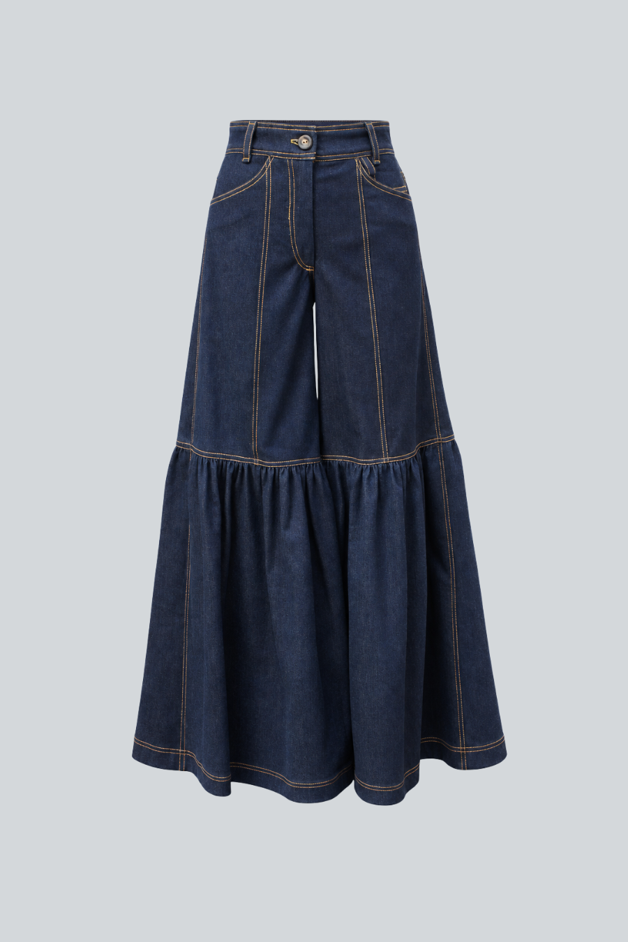 Pantalón Farrah de Jeanette Toscano visto por detrás en denim con silueta amplia