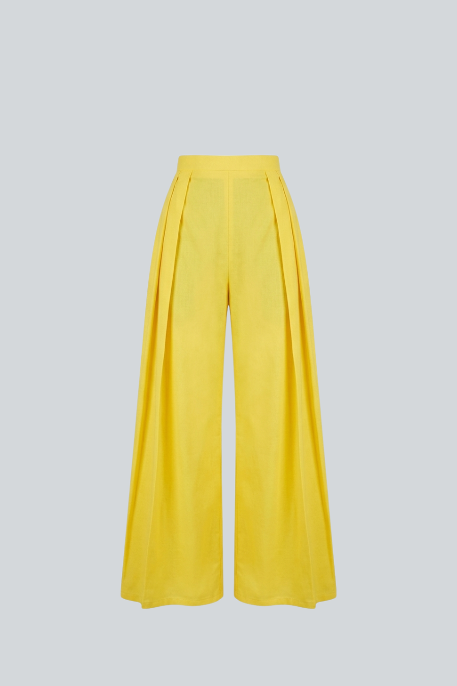 Pantalón Pliegue Oval de Pánuco, pantalón largo amarillo de tiro alto con pliegues frontales
