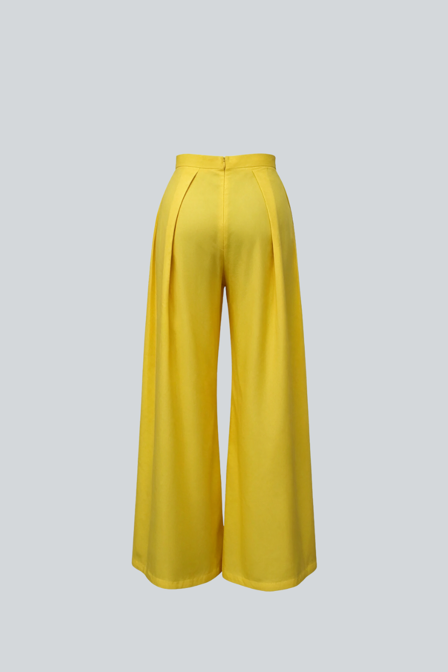 Pantalón Pliegue Oval de Pánuco vista posterior, pantalón amarillo de tiro a la cintura