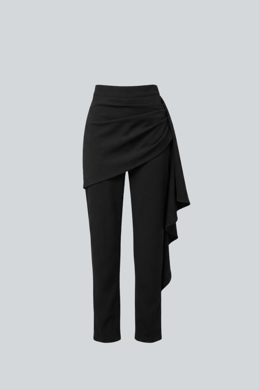 Pantalón Profundidad de Anirash, pantalón negro con drapeado en la cintura y cauda lateral