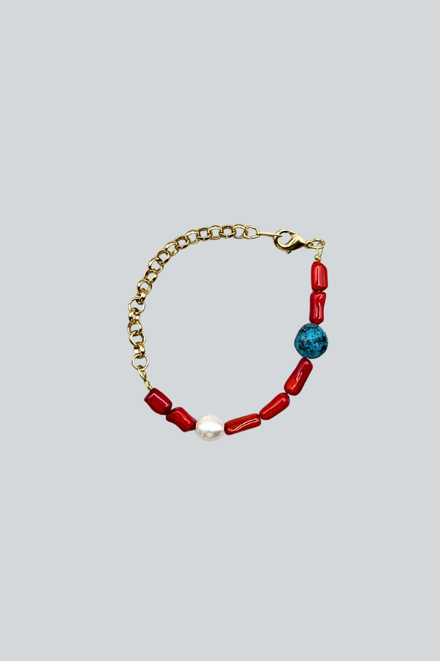 BRAZALETE CORAL, JASPE AZUL Y PERLA
