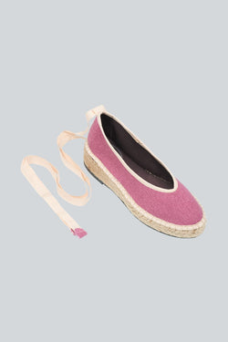 Zapato rosa tela y lino con suela de caucho 