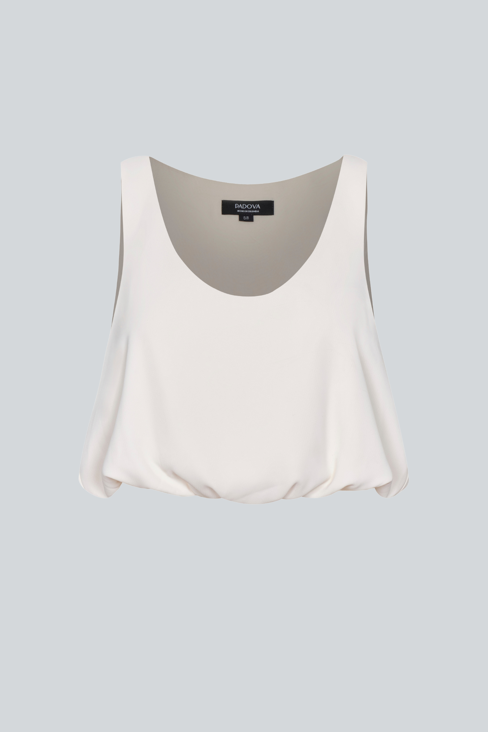 Blusa globo sin mangas color ivory de PADOVA, vista frontal.