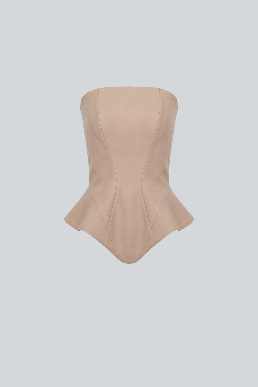 Bustier strapless de Pánuco en rosa palo con escote corazón y estructura acinturada