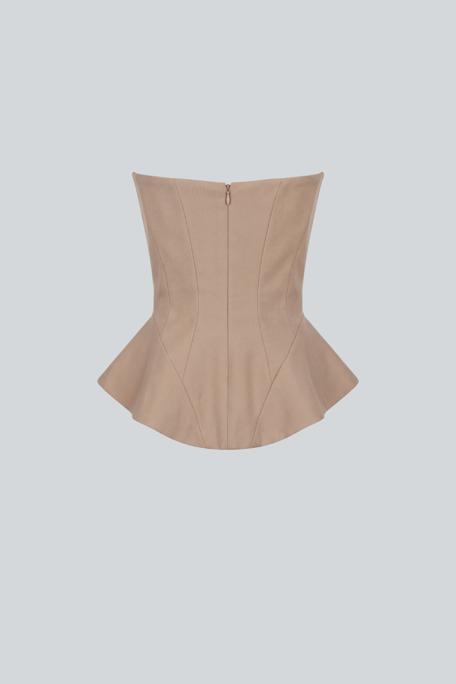 Bustier strapless de Pánuco vista posterior, estructura acinturada en rosa palo