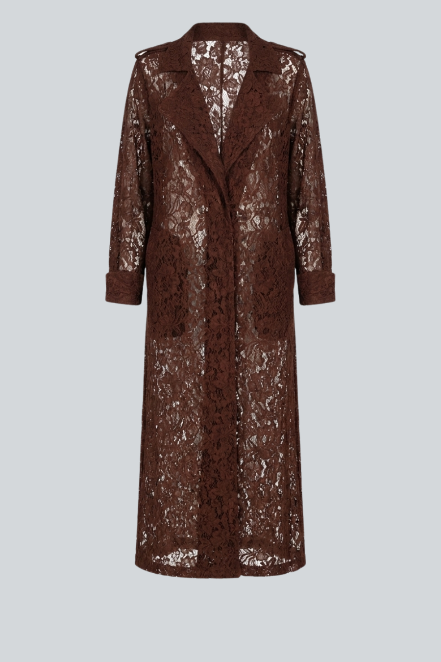 Trench Cherie de Entos, gabardina larga de encaje color marrón