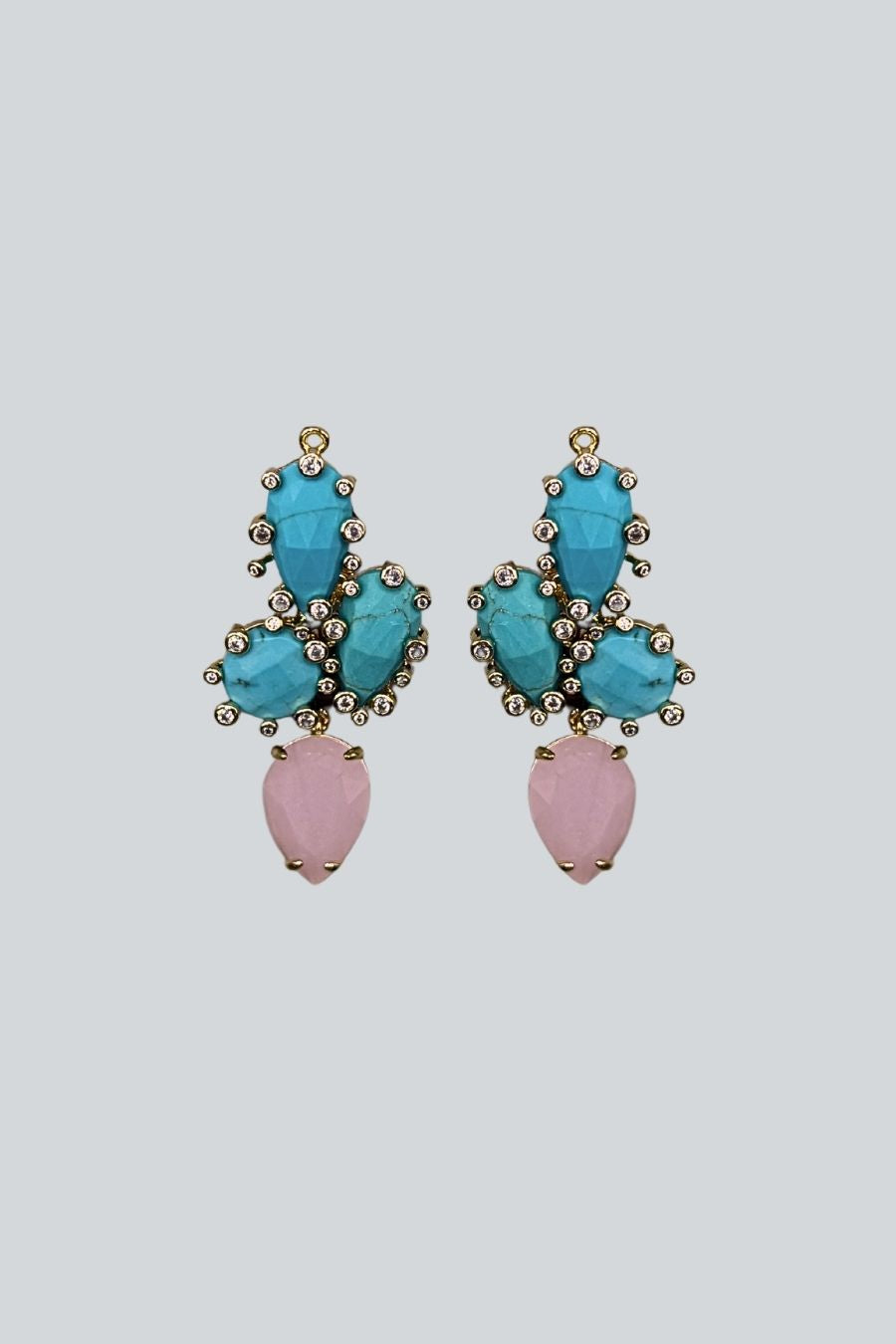 ARETES 3 TURQUEZA/PIEDRA ROSA