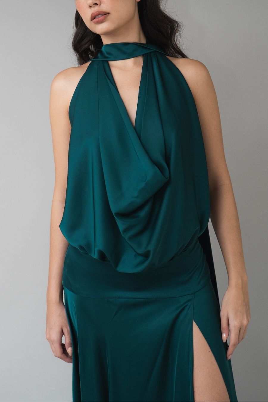 VESTIDO LARGO LUNARA VERDE BOTELLA